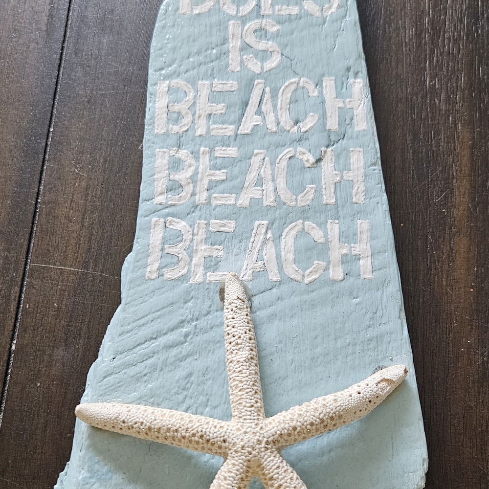 Coastal Blue Beach Sign with Starfish